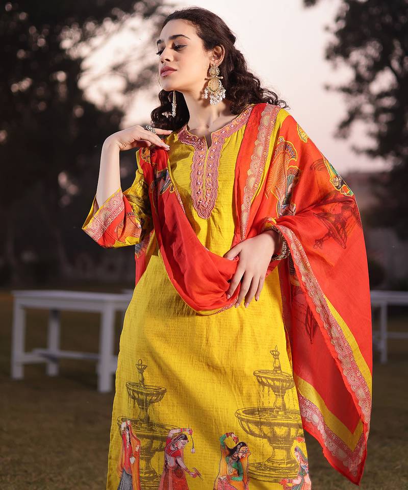 cotton lime green pakistani straight kurta trouser dupatta set