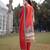 red cotton lace work pakistani straight kurta trouser dupatta set