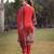 red cotton beads and stones pakistani straight kurta trouser dupatta set