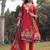 red cotton beads and stones pakistani straight kurta trouser dupatta set
