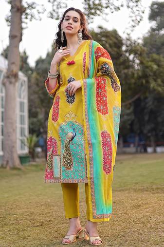 cotton lime green straight pakistani kurta trouser dupatta set