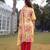yellow floral print lensing straight kurta trouser dupatta set