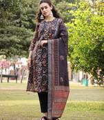black floral print lilen a line have a lining kurta trouser dupatta set