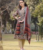 green floral print lilen a line have a lining kurta trouser dupatta set