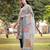 grey floral print lilen a line have a lining kurta trouser dupatta set