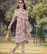 beige lilen a-line sequins work have a lining kurta trouser dupatta set