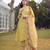 yellow resham embroidery a-line chanderi silk kurta trouser dupatta set