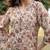 beige linen floral print sequins-work a-line show button kurta trouser dupatta set
