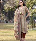 beige linen a line kurta trouser dupatta set