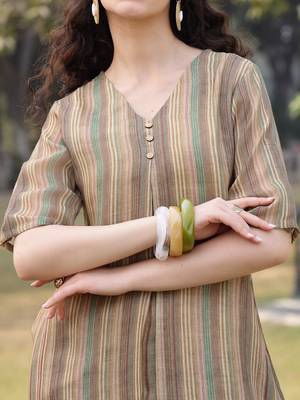 beige linen a line kurta trouser dupatta set 4