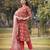 pink linen flared kurta trouser dupatta set