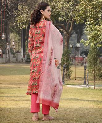 pink linen flared kurta trouser dupatta set 3