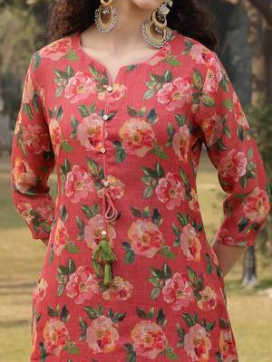 pink linen flared kurta trouser dupatta set 4