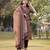 brown floral,sequins work linen flared kurta trouser dupatta set