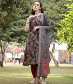 green linen flare kurta trouser dupatta set