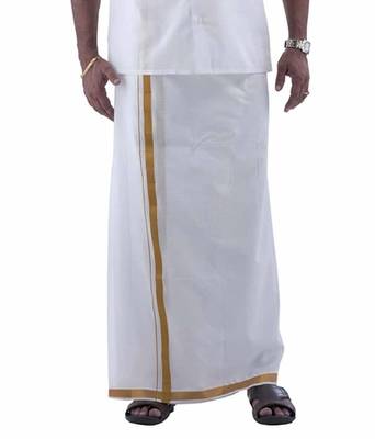 Mens Dhoti With Gold Border 1