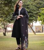 black pure cotton a-line kurta pants dupatta set
