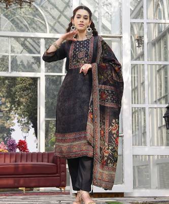 pure russian silk black kurta dupatta pant set 1