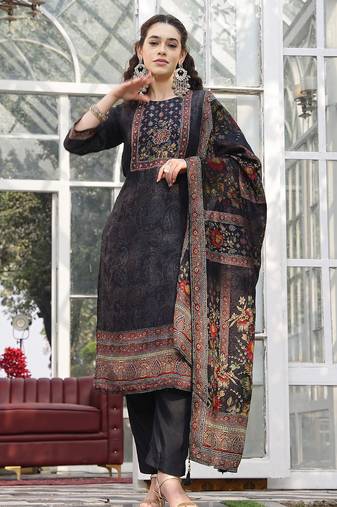 pure russian silk black kurta dupatta pant set