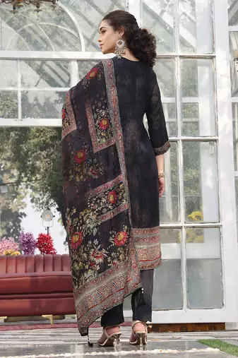 pure russian silk black kurta dupatta pant set