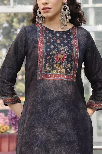 pure russian silk black kurta dupatta pant set