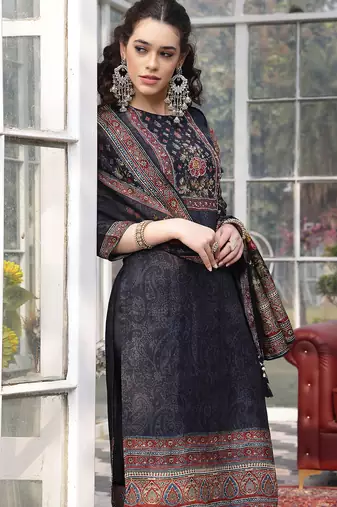 pure russian silk black kurta dupatta pant set