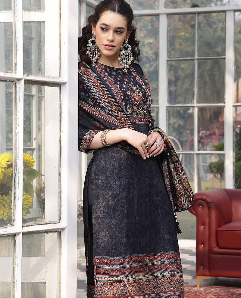 pure russian silk black kurta dupatta pant set