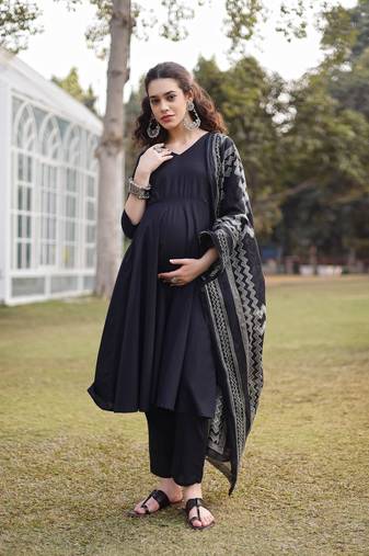 cotton black materinty kurta set