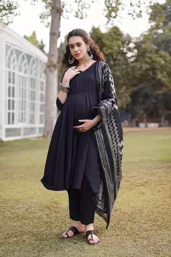 cotton black materinty kurta set