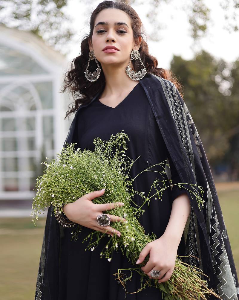 cotton black materinty kurta set