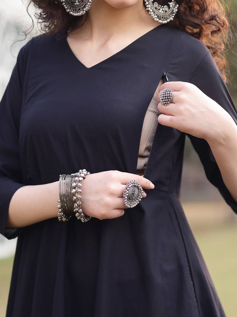 cotton black materinty kurta set