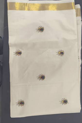 Rsv Fabrics Kerala Kasavu Cotton Saree With Running Blouse