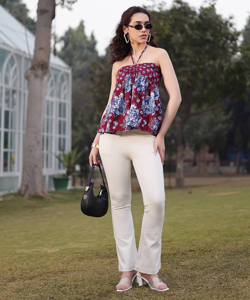  cotton maroon flare top