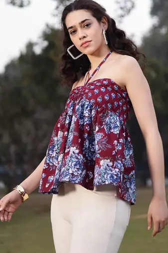  cotton maroon flare top