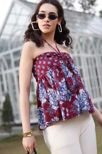  cotton maroon flare top