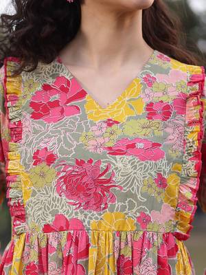  green cotton floral print gathered or pleated materinty dress 4