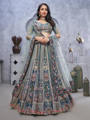 light blue embroidered art_silk lehenga choli With Dupatta 1