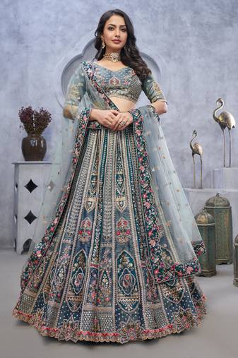 light blue embroidered art_silk lehenga choli With Dupatta