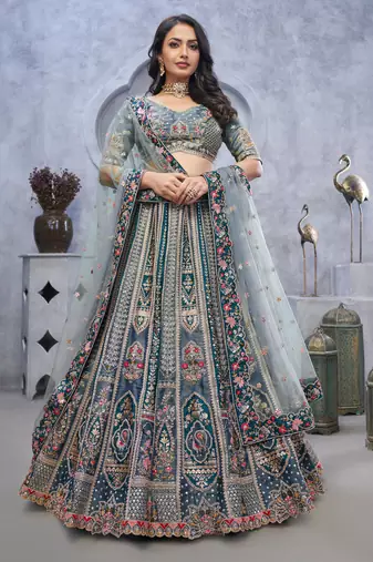 light blue embroidered art_silk lehenga choli With Dupatta
