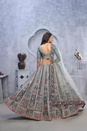 light blue embroidered art_silk lehenga choli With Dupatta