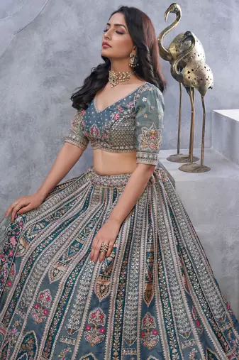 light blue embroidered art_silk lehenga choli With Dupatta