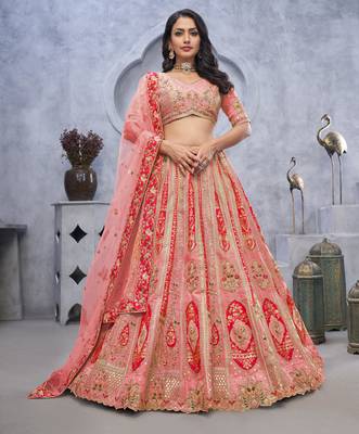 peach embroidered art_silk lehenga choli With Dupatta 1