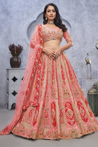 peach embroidered art_silk lehenga choli With Dupatta