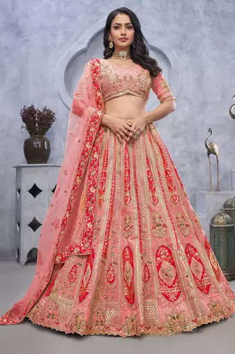 peach embroidered art_silk lehenga choli With Dupatta