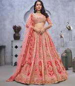 peach embroidered art_silk lehenga choli With Dupatta