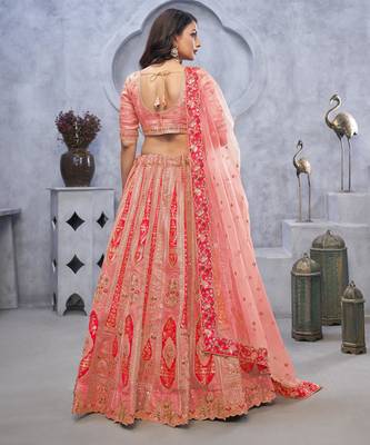 peach embroidered art_silk lehenga choli With Dupatta 2