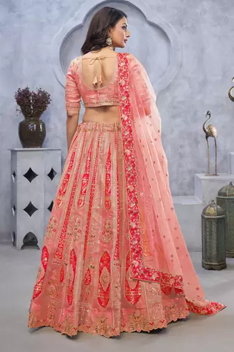 peach embroidered art_silk lehenga choli With Dupatta