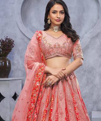 peach embroidered art_silk lehenga choli With Dupatta 3