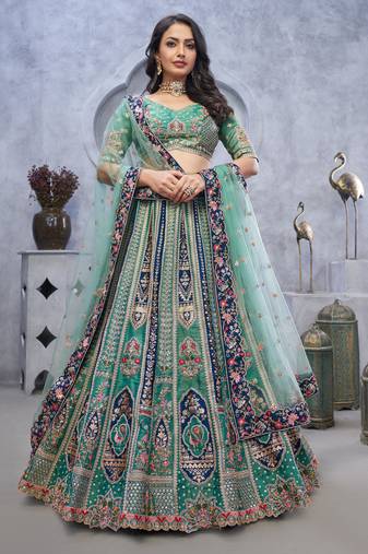 sea green embroidered art_silk lehenga choli With Dupatta
