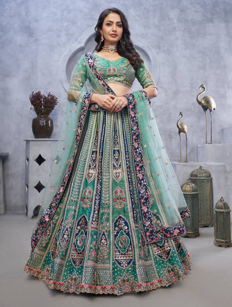 sea green embroidered art_silk lehenga choli With Dupatta